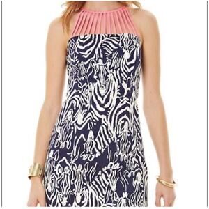 Lilly Pulitzer Terry Strappy Yoke Navy Blue and Pink Shift Dress size 4